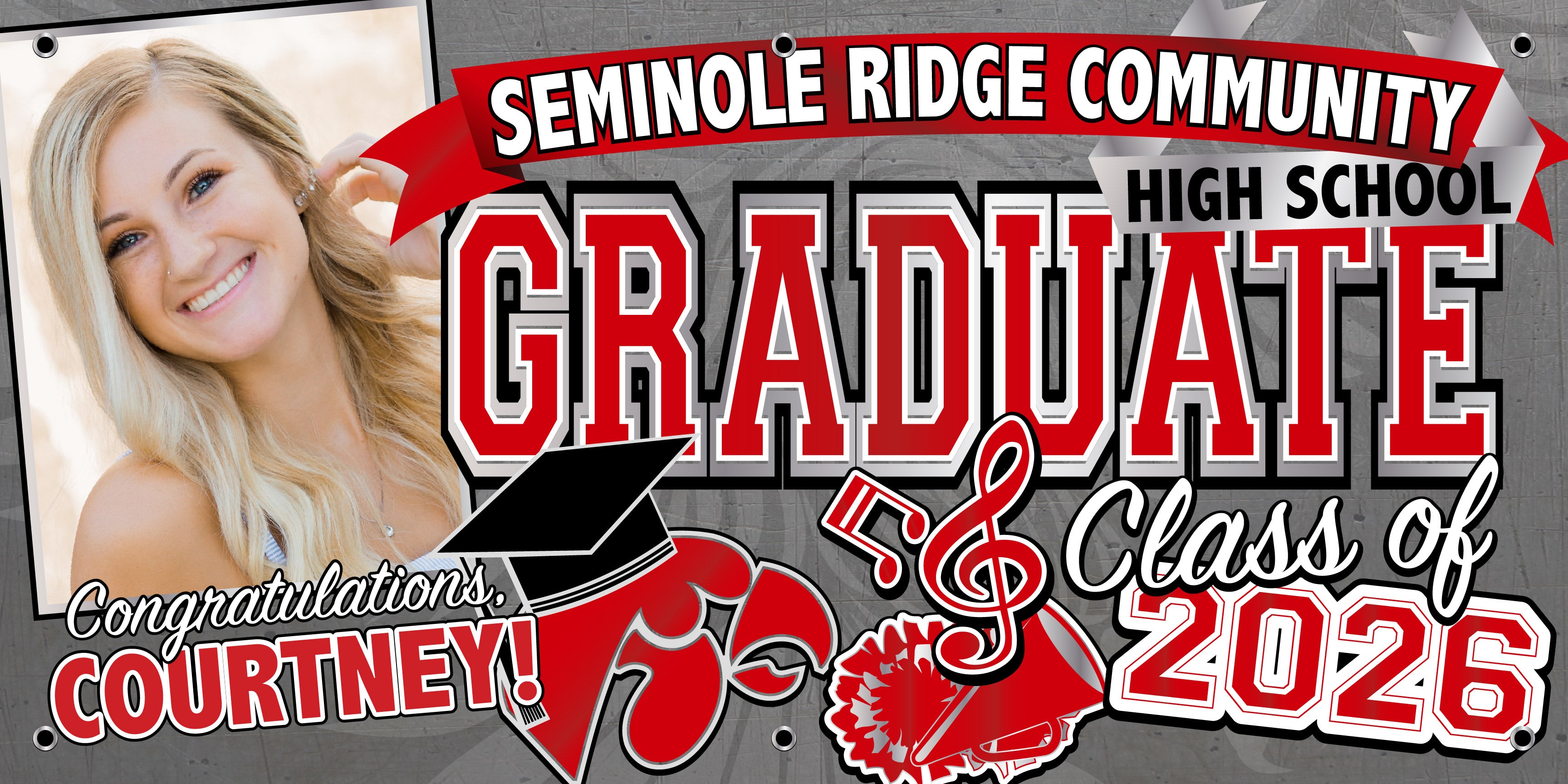 Graduation Banner 13 ounce vinyl Banner with Grommets for Hanging